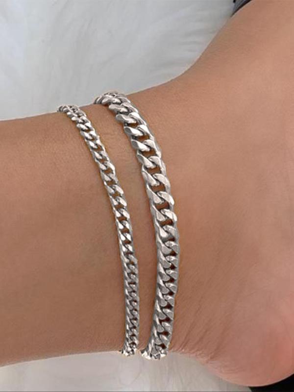 Simple Plain Stainless Steel Anklet, 2pcs Fashionable Body Jewelry for Women & Girls, Fashion Jewelry for Party, Daily Clothing Decor, Trendy All-match & Exquisite Jewelry for Birthday Gift