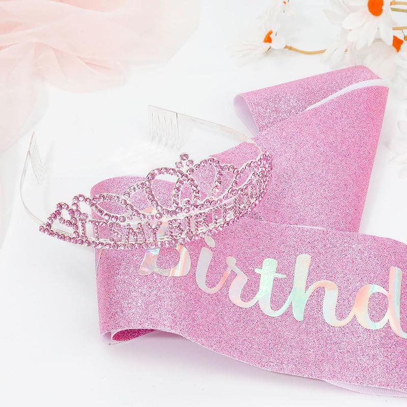 Birthday Crown Adult Woman,Pink Tiaras for Women,Its My Birthday Sash for Women,Birthday Girl Sash,Happy Birthday Decorations for Women,Birthday Crowns Headband for Women,Birthday Sash and Crown