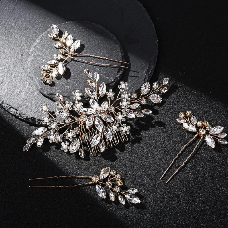 Elegant Hair Accessory, Wedding Hair Piece Set, Bridal Headpiece, Includes 1 Hair Comb, 3 Hairpins, Woman Stylish Hair Piece