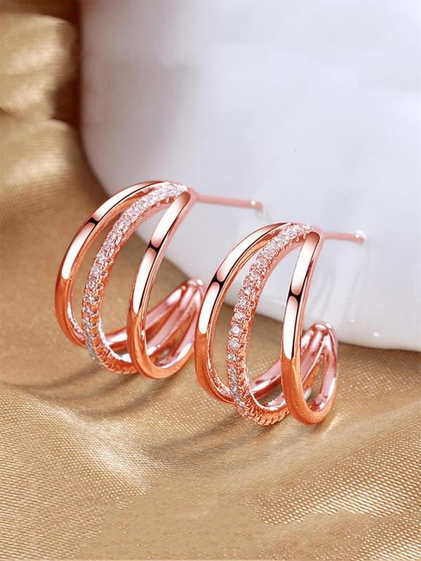 Women's Elegant Layered Rhinestone Decorated Hoop Earrings (1 Pair), Exquisite Trendy Hoop Earrings, Gorgeous Jewelry As Birthday Gift for Girlfriend