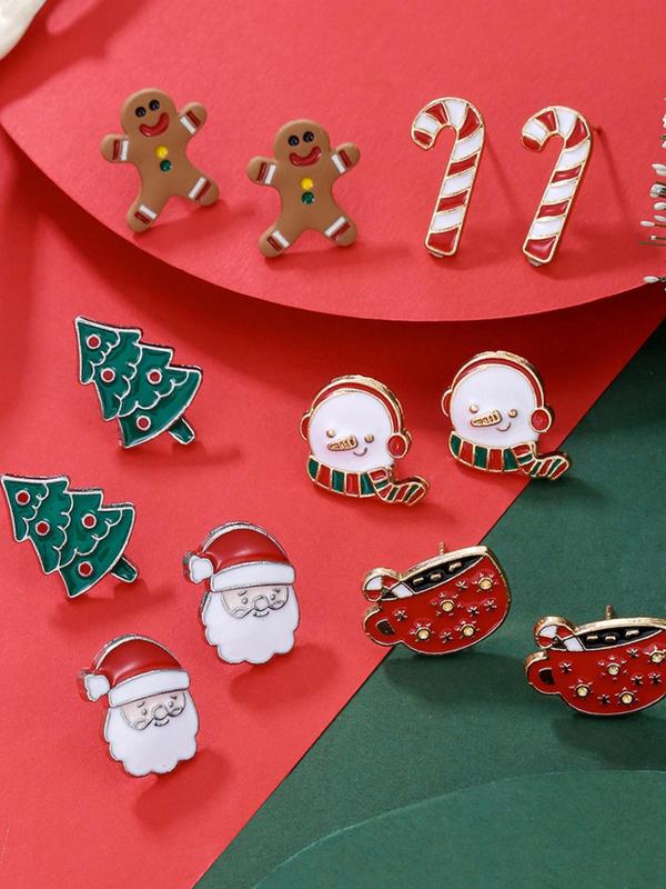 Christmas Themed Earrings, Cute Cartoon Snowflake & Tree Design Stud Earrings, Fashion Jewelry for Party, Daily Decor, Trendy All-match & Exquisite Jewelry for Birthday Gift