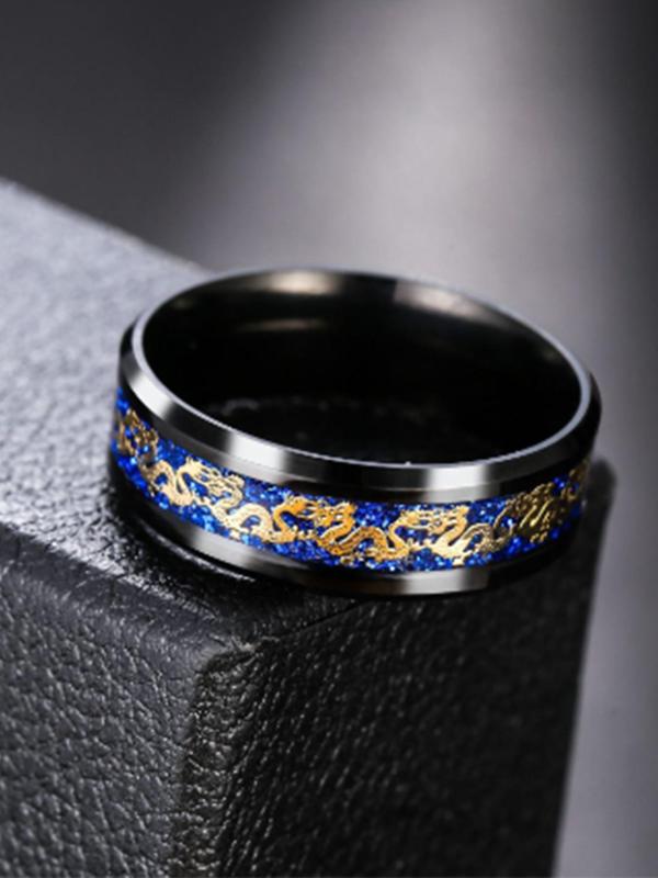 Men's Vintage Dragon Decoration Titanium Steel Ring, Creative Fashion Party Casual Versatile Accessories Gift