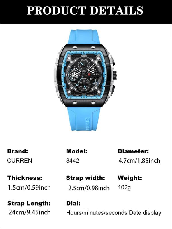 Men's Business Fashion Barrel Dial Quartz Watch,  Watches for Men, Casual Trendy Watch with Date Display Function, Fashionable Accessories for Daily Life As Gift without Box