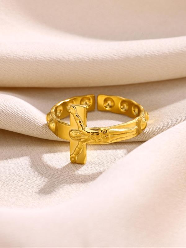 Fashion Cross Design Stainless Steel Ring, Casual Matching Jewelry for Party, Daily Clothing Decor for Women & Men