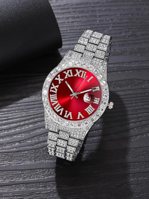 Women's Elegant Rhinestone Decorated Watch & Jewelry Set, Exquisite Trendy Wristwatch & Cuban Link Chain Necklace & Bracelet, Gorgeous Back To School Watch Set As Gift without Box, Luxury Watches Set Gift