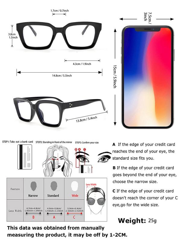 Unisex Simple Style Plain Color Square Frame Eyeglasses, Trendy Casual Eyeglasses Suitable for Daily and Vacations, Fashion Accessories for Outdoor Activities