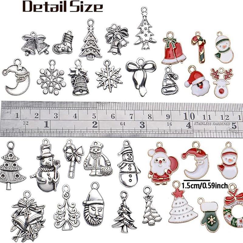 Christmas Themed Charms, 100pcs set Cute Snowflake & Tree & Santa Claus & Elk Design Pendant, DIY Jewelry Making Supplies for Bracelet & Necklace