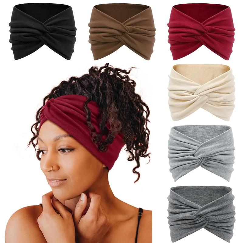 Solid Color Extra Wide Headband (6pcs set), Soft Comfortable Hair Band for Women, Heatless Styling Tool for Home, Sports, Dance, Hair Products