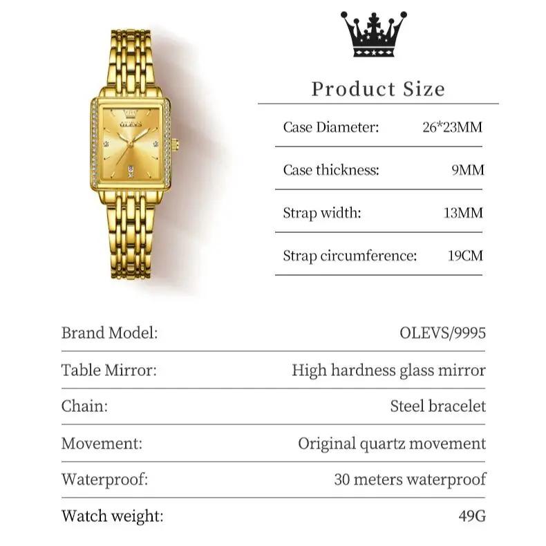 OLEVS Luxury Quartz Women's Watch Fashionable Classic Square Elegant Diamond Waterproof dial High quality Original Women's Watch