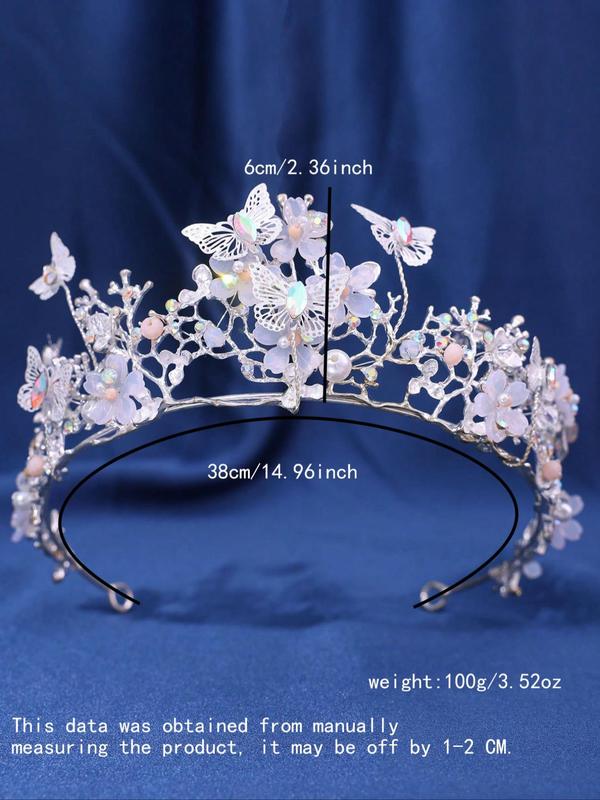 Elegant Style Butterfly & Flower Decor Crown, Gorgeous Sparkling Rhinestone Decorative Handmade Design Bridal Headwear, Perfect for Bridal, Anniversaries, Birthday, Exquisite Party Hair Accessories