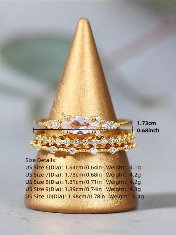 Women's Elegant Rhinestone Decor Promise Stack Rings, 3pcs set Trendy Exquisite Engagement Rings, Chic Fashionable Jewelry As Gift for Women and Girls, for Fall Fall Sets