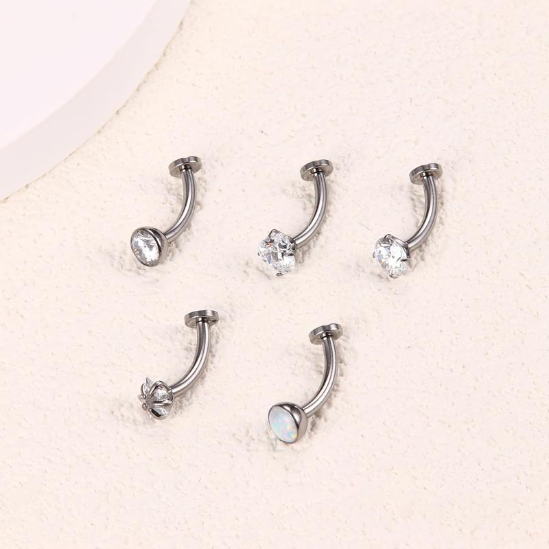 Titanium Bezel Set Floating Belly Button Ring Internally Threaded Gem 14g