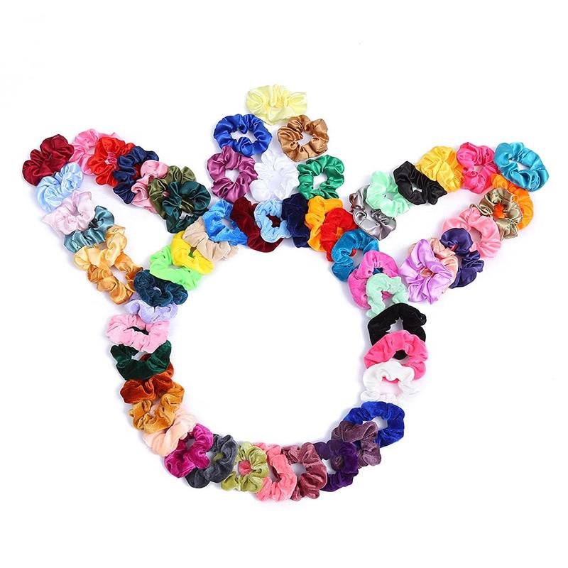 60 Pcs Scrunchies Soft Velvet Scrunchies and Satin Hair Scrunchies Silk Elastic Hair Ties Scrunchies for Women Hair Accessories with Gift Bag