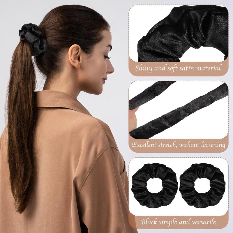 24 count Silk Hair Accessories: Satin Scrunchies, Black Elastic Hair Ties and Bands for Women Girls