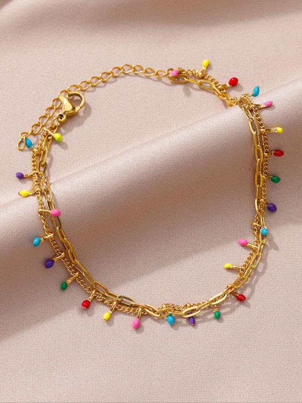 Colorful Layered Chain Decor Anklet, Adjustable Stainless Steel Anklet for Women & Girls, Fashion Jewelry for Party, Daily Clothing Decor, Trendy All-match & Exquisite Jewelry for Birthday Gift