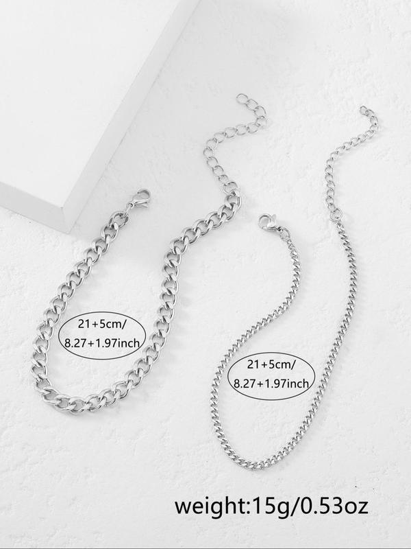 Simple Plain Stainless Steel Anklet, 2pcs Fashionable Body Jewelry for Women & Girls, Fashion Jewelry for Party, Daily Clothing Decor, Trendy All-match & Exquisite Jewelry for Birthday Gift