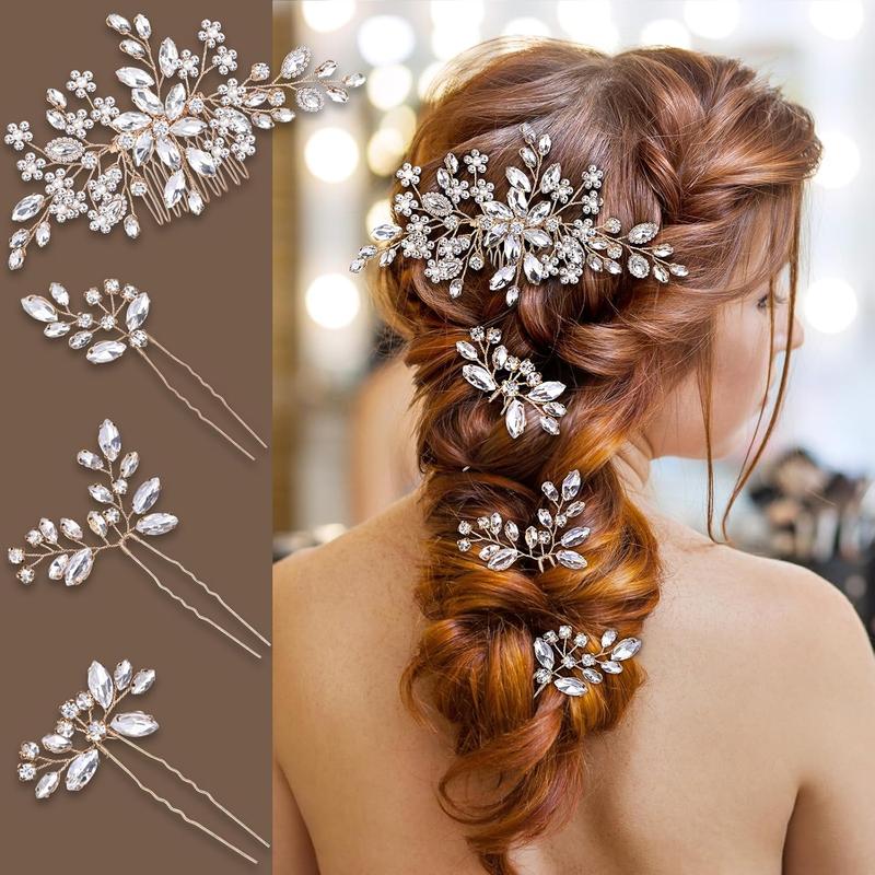 Elegant Hair Accessory, Wedding Hair Piece Set, Bridal Headpiece, Includes 1 Hair Comb, 3 Hairpins, Woman Stylish Hair Piece