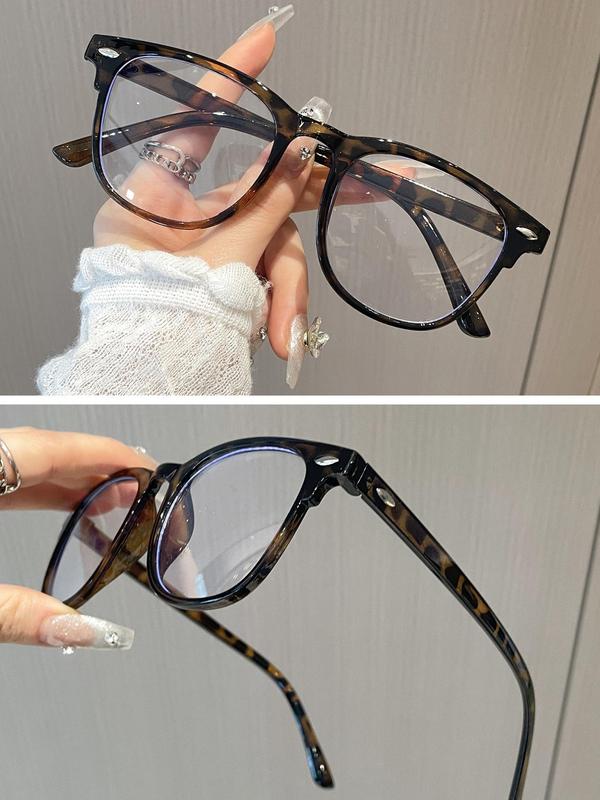 Preppy Leopard Pattern Eyeglasses, Fashion Square Frame Eyeglasses for Women & Girls, Fashion Eyeglasses for Work, Daily Clothing Decor, Perfect for Student Daily Use