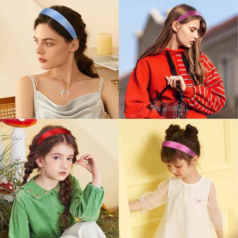 18 Pack Satin Headbands for Women 3CM Girls Hairbands 1.2 Inch Wide Colorful Ribbon Hair Band Craft Headband Set for Women Non Slip