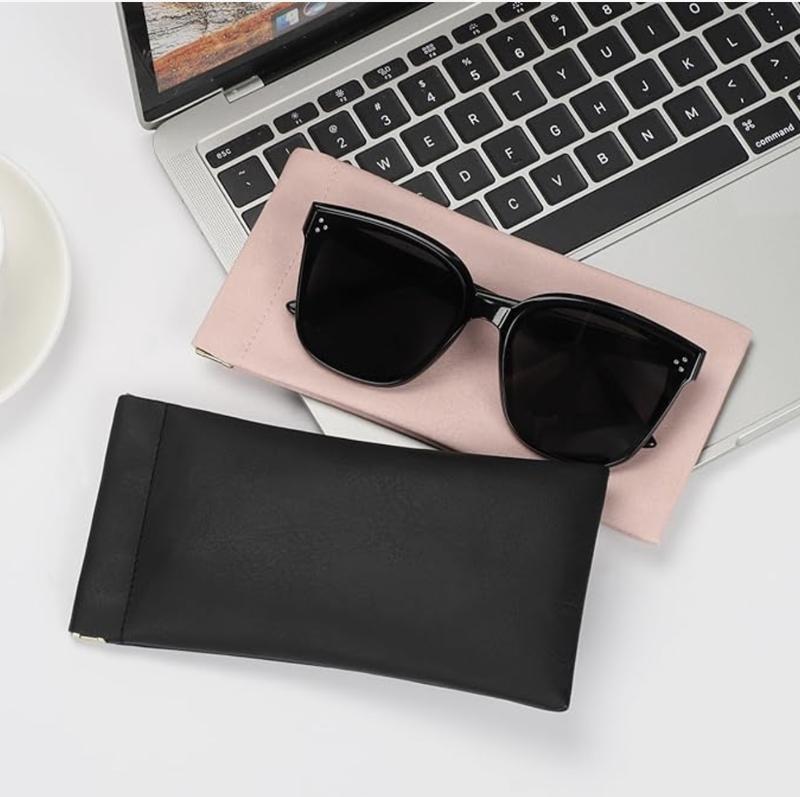 Glasses Case Soft 2 Pack - Portable Leather Squeeze Top Eyeglass Case,Soft Sunglasses Case for back to school