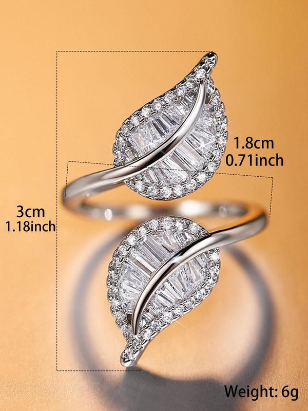 Minimalist Temperament Leaf Design Rhinestone Decor Cuff Ring, Fashion Accessories for Women for Party, Daily Clothing Decor, Trendy All-match & Exquisite Jewelry for Birthday Gift