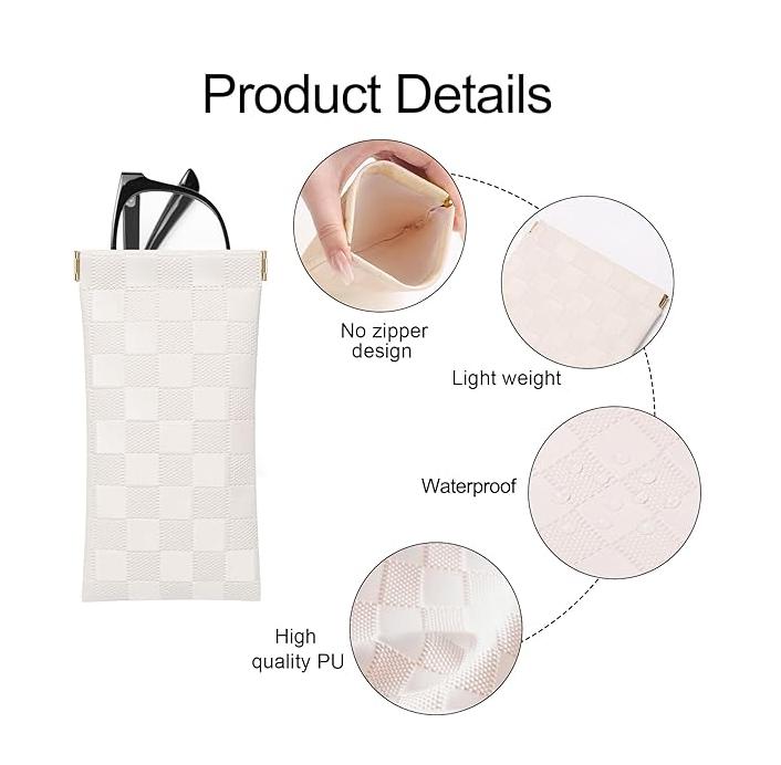 Sunglasses Case,  1 Pack Soft Eyeglass Cases Checkered Sunglass Case Portable Squeeze Top Leather Glasses Pouch