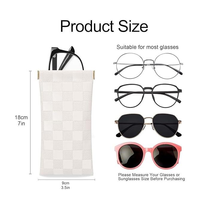 Sunglasses Case,  1 Pack Soft Eyeglass Cases Checkered Sunglass Case Portable Squeeze Top Leather Glasses Pouch