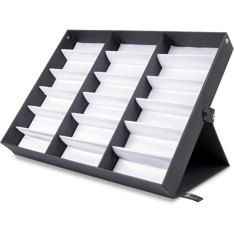 18 Slot Sunglasses Organizer Box Stand Display Case Tray, Fabric Lined & Snap Close