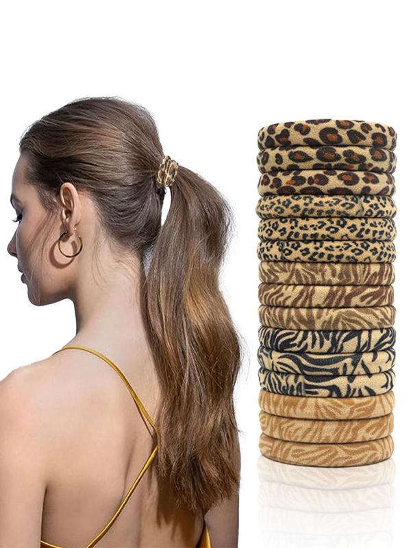 Vintage Leopard Pattern Hair Ties, 15pcs High Stretch Hair Ties, Fashion Hair Accessories for Women & Girls, Minimalist Headwear Suitable for Thick Hair