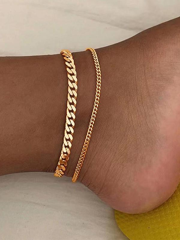 Simple Plain Stainless Steel Anklet, 2pcs Fashionable Body Jewelry for Women & Girls, Fashion Jewelry for Party, Daily Clothing Decor, Trendy All-match & Exquisite Jewelry for Birthday Gift