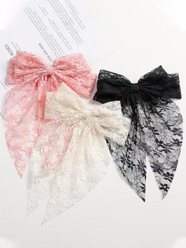 Cute Lace Bowknot Design Hair Clips, 3 Counts Elegant Hair Accessories for Women & Girls, Minimalist Headwear Suitable for Thick Hair