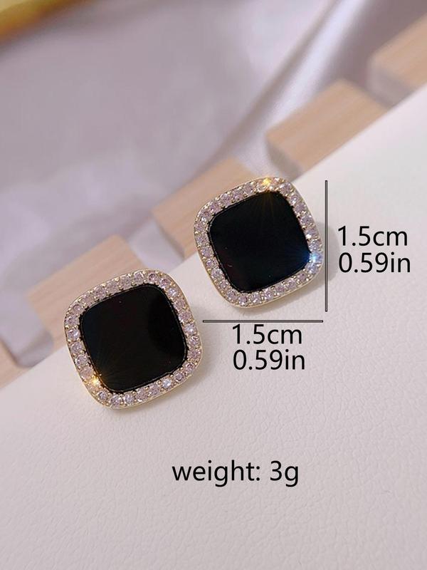 Rhinestone Decorated Stud Earrings (1 Pair), Geometric Design Earrings for Women, Fashion Jewelry for Party, Daily Clothing Decor, Trendy All-match & Exquisite Jewelry for Birthday Gift