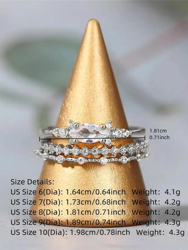 Women's Elegant Rhinestone Decor Promise Stack Rings, 3pcs set Trendy Exquisite Engagement Rings, Chic Fashionable Jewelry As Gift for Women and Girls, for Fall Fall Sets