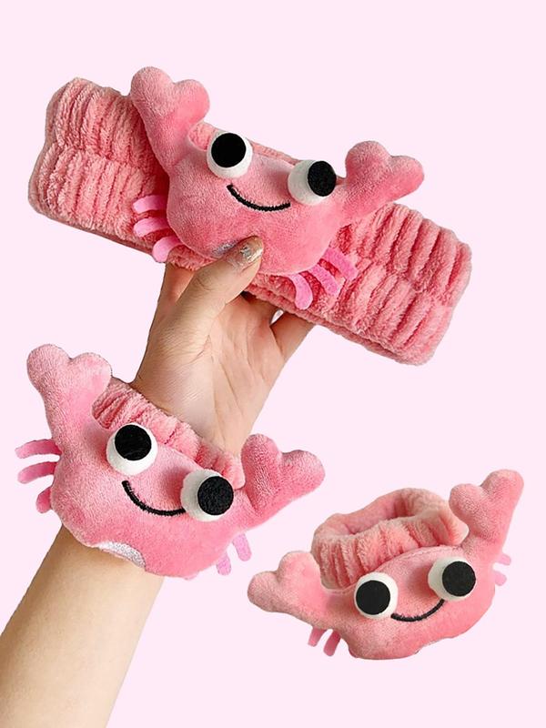 Cute Cartoon Crab Design Hair Band & Wristband Set, Waterproof Elastic Makeup Hair Band, Fashion Hair Accessories for Women & Girls