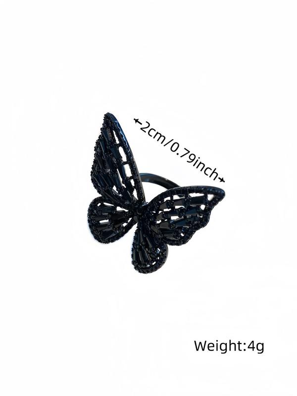 Rhinestone Decorated Hollow Butterfly Design Ring, Shiny Exquisite Fashion Alloy Jewelry Accessories, Holiday Gift for Women and Girls