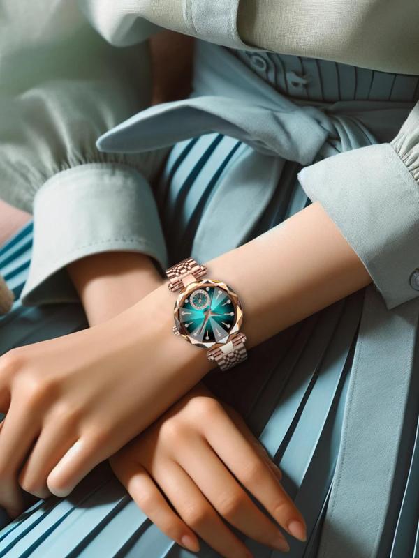 Women's Elegant Fashion Round Dial Rhinestone Decorated Analog Quartz Watch, Fashion Watch for Party, Daily Decor, Trendy All-match & Exquisite Watch for Birthday Gifts with Box