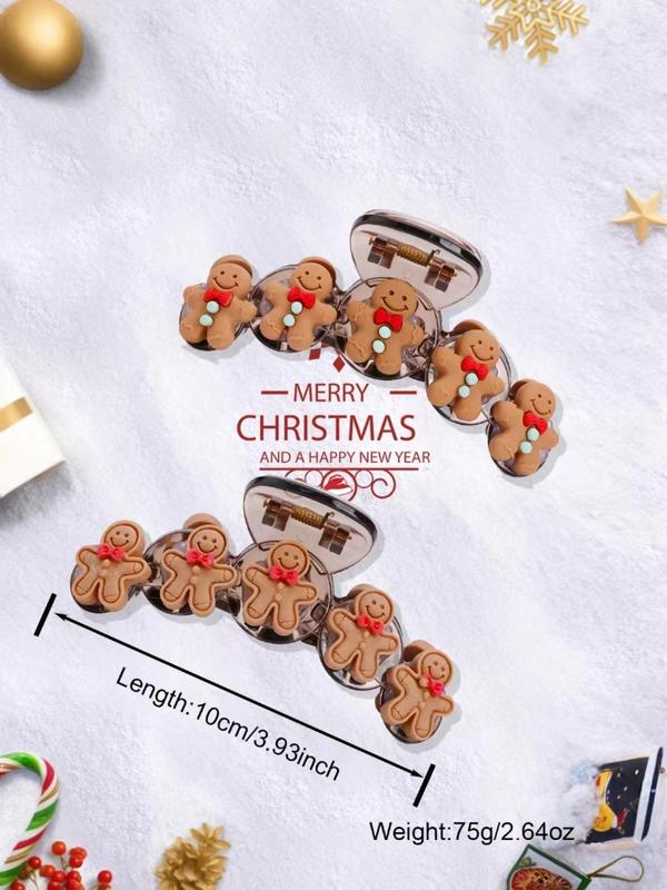 Cute Cartoon Gingerbread Man Design Hair Claws, Fashionable Hair Accessories for Women & Girls, Cute Lovely Hairwear for Daily Used