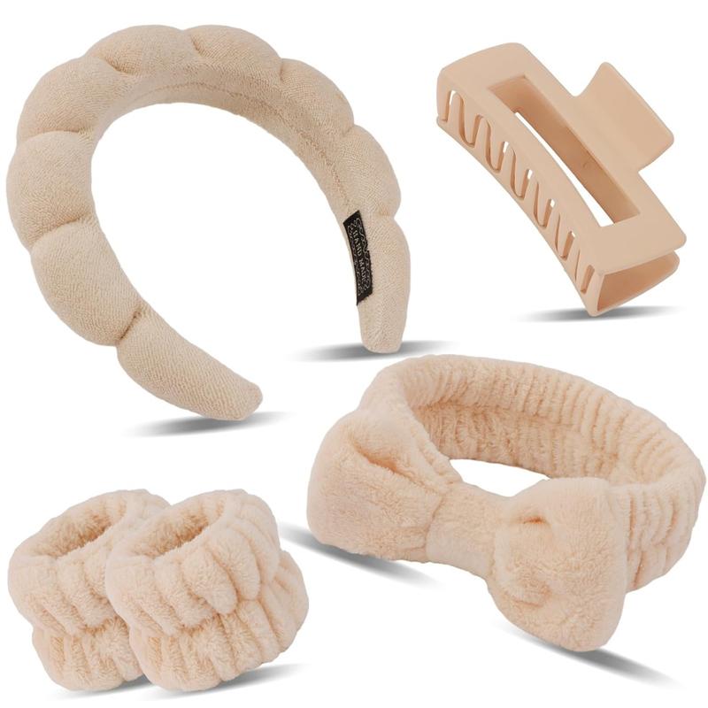 Spa Headband Wristband Set with Hair Clips Skincare Headbands for Washing Face Skin Care Puffy Makeup Headband Wrist Bands Preppy  Girl Gifts Cute Trendy Stuff Hair Accessories for Women