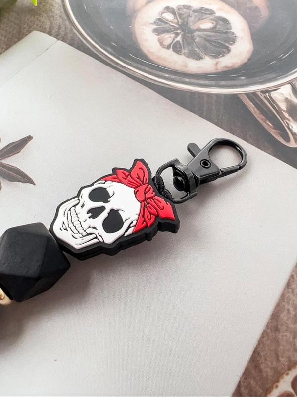 Creative Skull Design Beaded Keychain, Novelty Silicone Beaded Keychain for Car Keys, Fashion Accessories for Women & Men As Gift