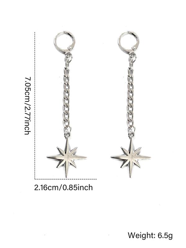 Unisex Punk Style Octagram & Chain Tassel Design Dangle Earrings, Trendy Tassel Drop Earrings, Fashionable Jewelry for Party & Daily Clothing Decoration