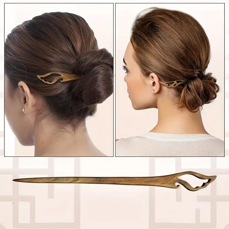 Wooden Hair Pin, 4 Counts Vintage Style Hair Pin, Heatless Hair Styling Tool for Women & Girls, Elegant Hair Accessories for Daily Use