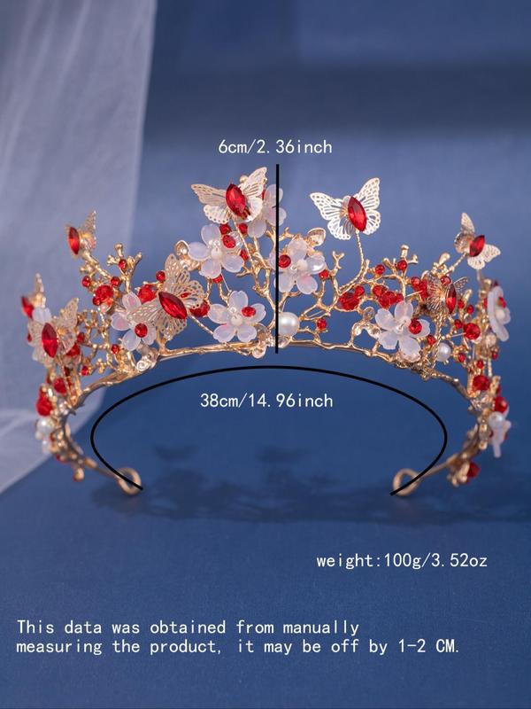 Elegant Style Butterfly & Flower Decor Crown, Gorgeous Sparkling Rhinestone Decorative Handmade Design Bridal Headwear, Perfect for Bridal, Anniversaries, Birthday, Exquisite Party Hair Accessories