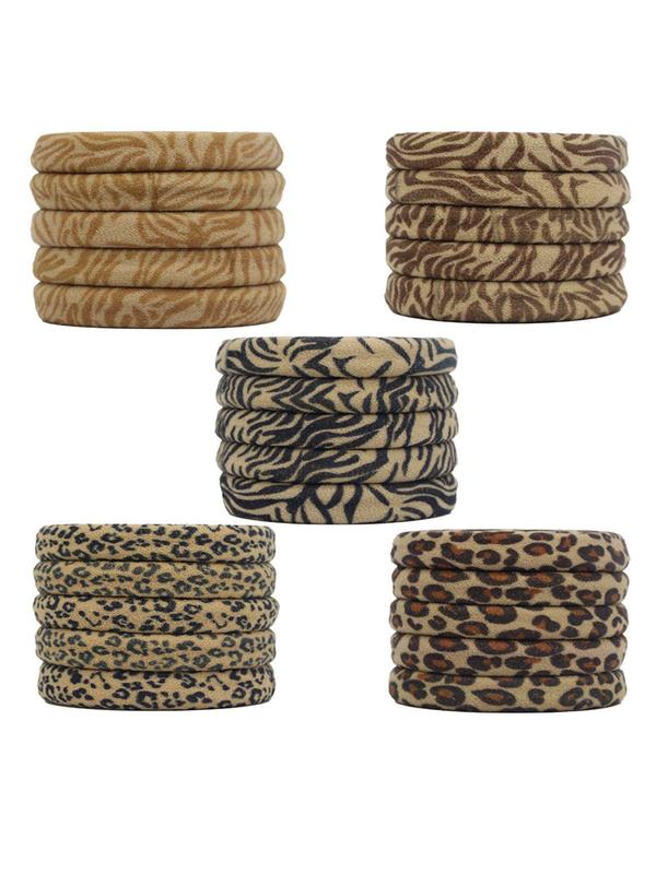 Vintage Leopard Pattern Hair Ties, 15pcs High Stretch Hair Ties, Fashion Hair Accessories for Women & Girls, Minimalist Headwear Suitable for Thick Hair