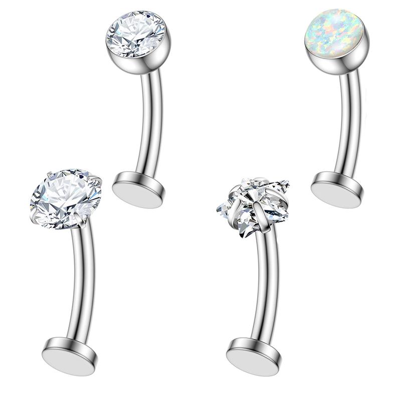 Titanium Bezel Set Floating Belly Button Ring Internally Threaded Gem 14g