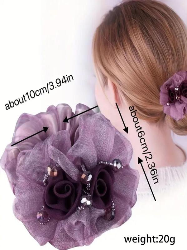 Vintage Flower Design Hair Tie, Elegant Beaded Scrunchies for Ponytail Bun Holder, Fashion Hair Accessories for Women & Girls