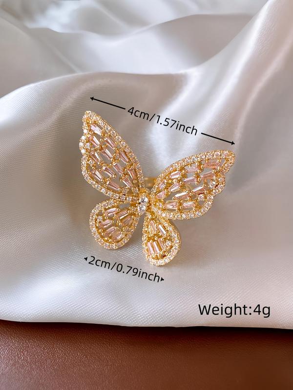 Rhinestone Decorated Hollow Butterfly Design Ring, Shiny Exquisite Fashion Alloy Jewelry Accessories, Holiday Gift for Women and Girls