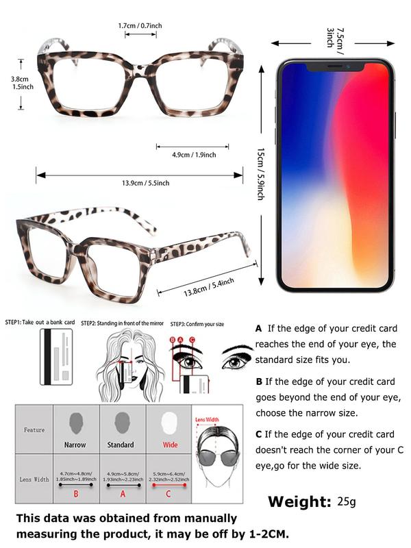 Unisex Simple Style Plain Color Square Frame Eyeglasses, Trendy Casual Eyeglasses Suitable for Daily and Vacations, Fashion Accessories for Outdoor Activities