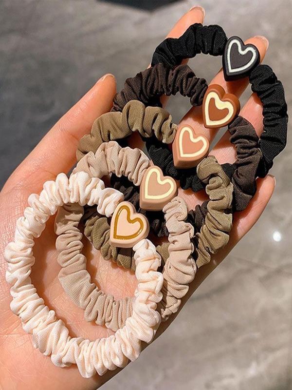 Simple Heart Design Hair Tie (5pcs), Cute Ruched Design Hair Accessories for Women & Girls, Casual Versatile Hair Accessories for Daily Wear