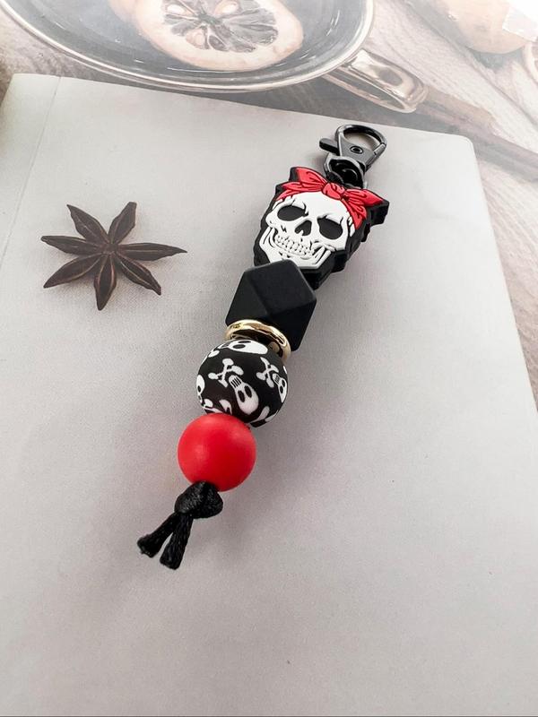 Creative Skull Design Beaded Keychain, Novelty Silicone Beaded Keychain for Car Keys, Fashion Accessories for Women & Men As Gift