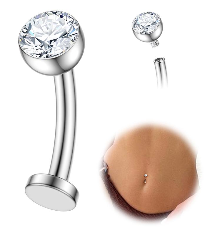 Titanium Bezel Set Floating Belly Button Ring Internally Threaded Gem 14g